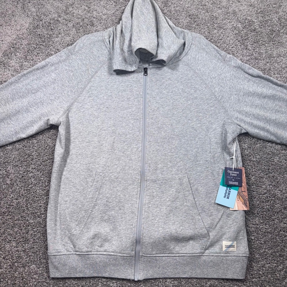 Fair Harbor Saltaire Full-Zip Hoodie Mens Heather Grey Large NEW - Picture 2 of 9